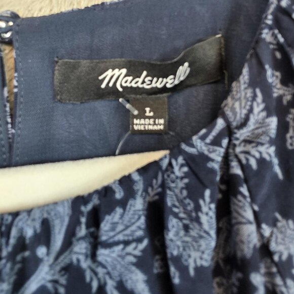 Madewell Dress Womens Large Blue Floral Smocked Waist Long Sleeve Maxi Boho - Picture 3 of 13